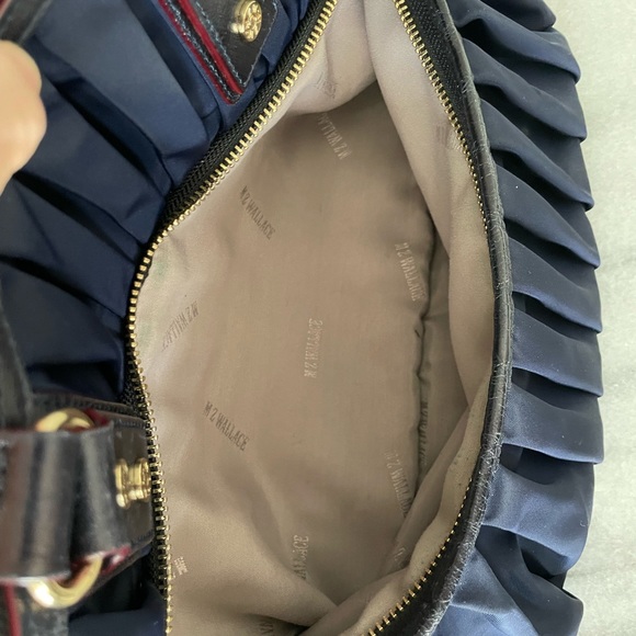 MZ Wallace Navy Bedford Bea Pleated Satchel Bag EUC w/ neutral lining. AWESOME - Picture 5 of 16